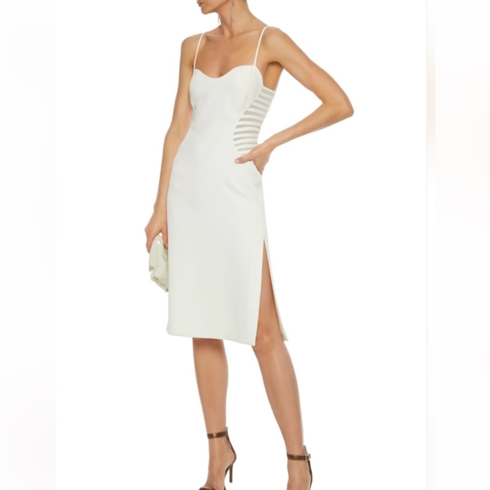 Halston Heritage Crepe Dress with Side Straps, color chalk, Size: 2